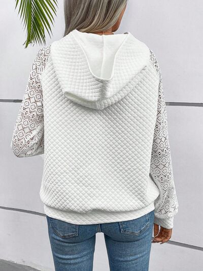 Blue Zone Planet | Lace Openwork Kangaroo Pocket Hoodie BLUE ZONE PLANET
