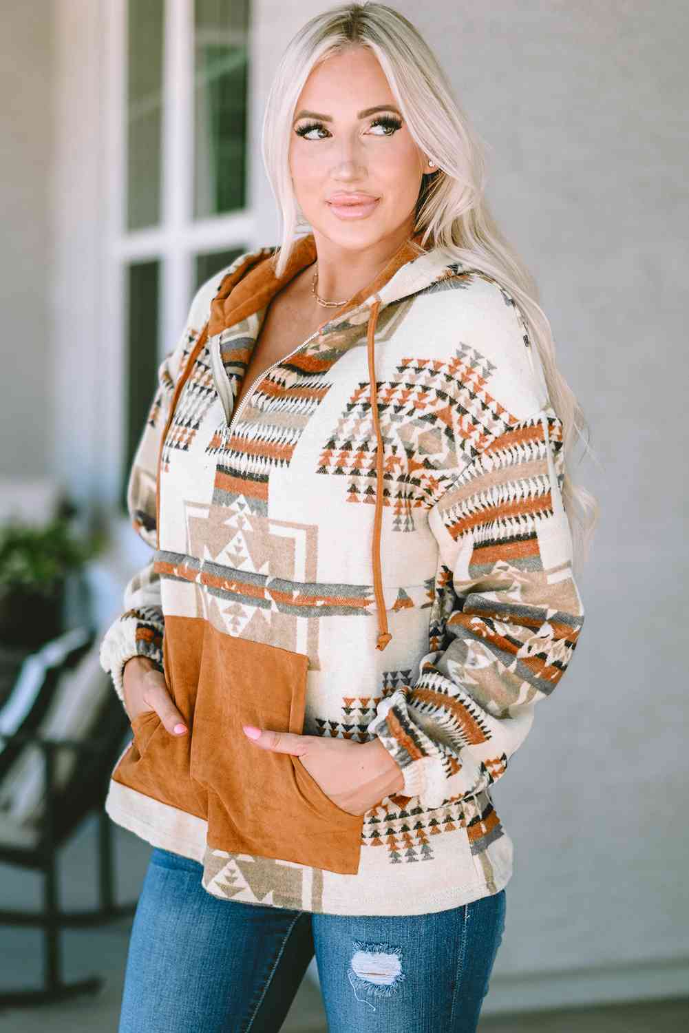 Geometric Quarter-Zip Hoodie BLUE ZONE PLANET