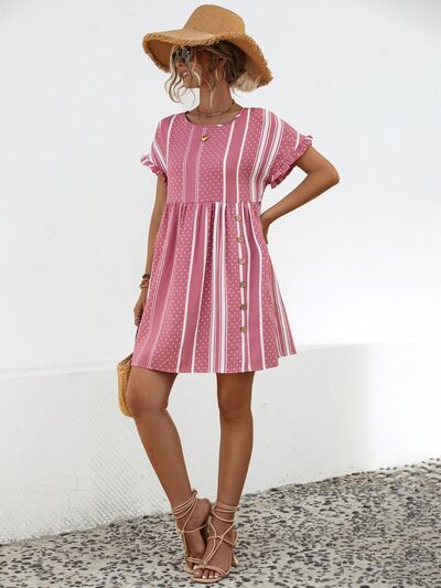 Blue Zone Planet |  Striped Polka Dot Frill Short Sleeve Mini Dress BLUE ZONE PLANET