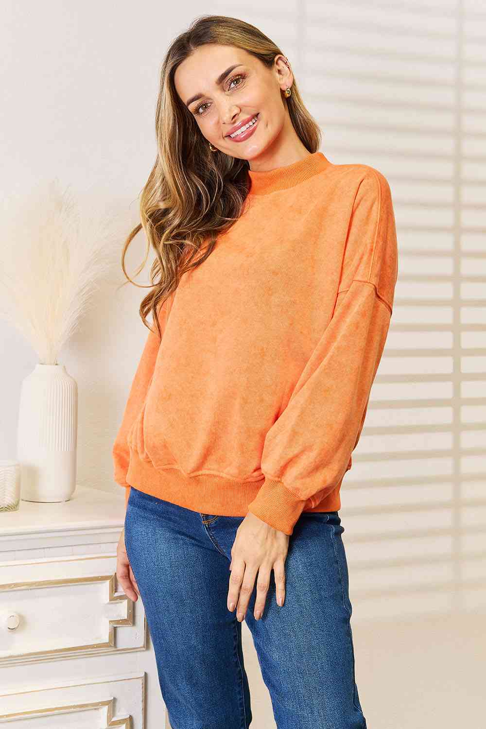 Basic Bae Round Neck Dropped Shoulder Sweatshirt BLUE ZONE PLANET