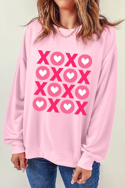 Graphic Round Neck Dropped Shoulder Sweatshirt-TOPS / DRESSES-[Adult]-[Female]-Carnation Pink-S-2022 Online Blue Zone Planet