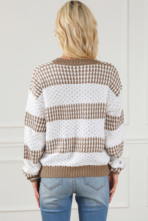 Striped Round Neck Long Sleeve Knit Top BLUE ZONE PLANET