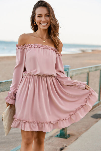 Blue Zone Planet | Frill Off-Shoulder Flounce Sleeve Dress BLUE ZONE PLANET