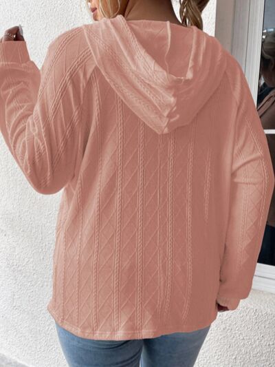 Textured Drawstring Kangaroo Pocket Hoodie Trendsi