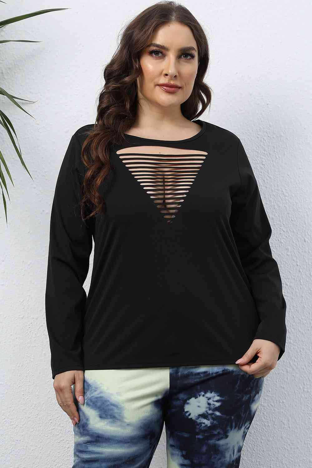 Plus Size Cutout Front Long Sleeve T-Shirt BLUE ZONE PLANET