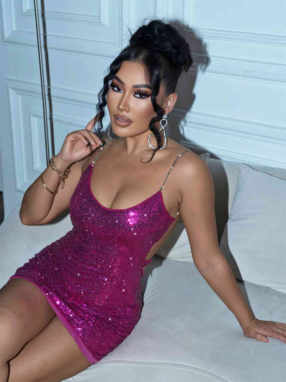 Sequin Cutout Spaghetti Strap Mini Dress BLUE ZONE PLANET