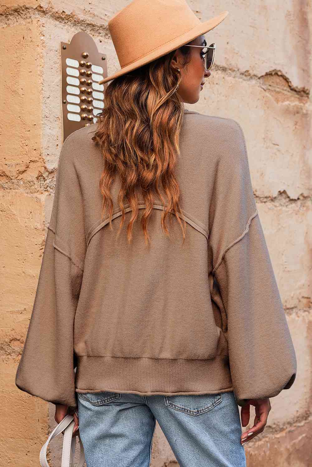 Round Neck Dropped Shoulder Sweater BLUE ZONE PLANET