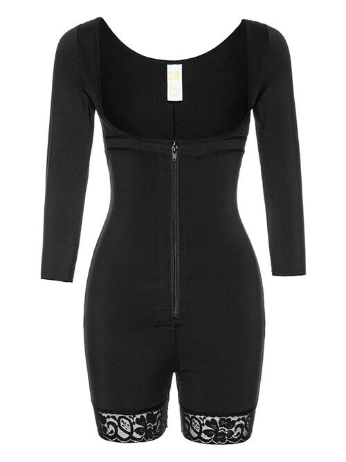 Full Size Zip Up Lace Detail Long Sleeve Shapewear BLUE ZONE PLANET