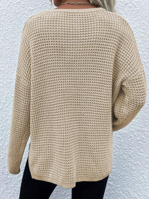 Notched Long Sleeve Sweater BLUE ZONE PLANET