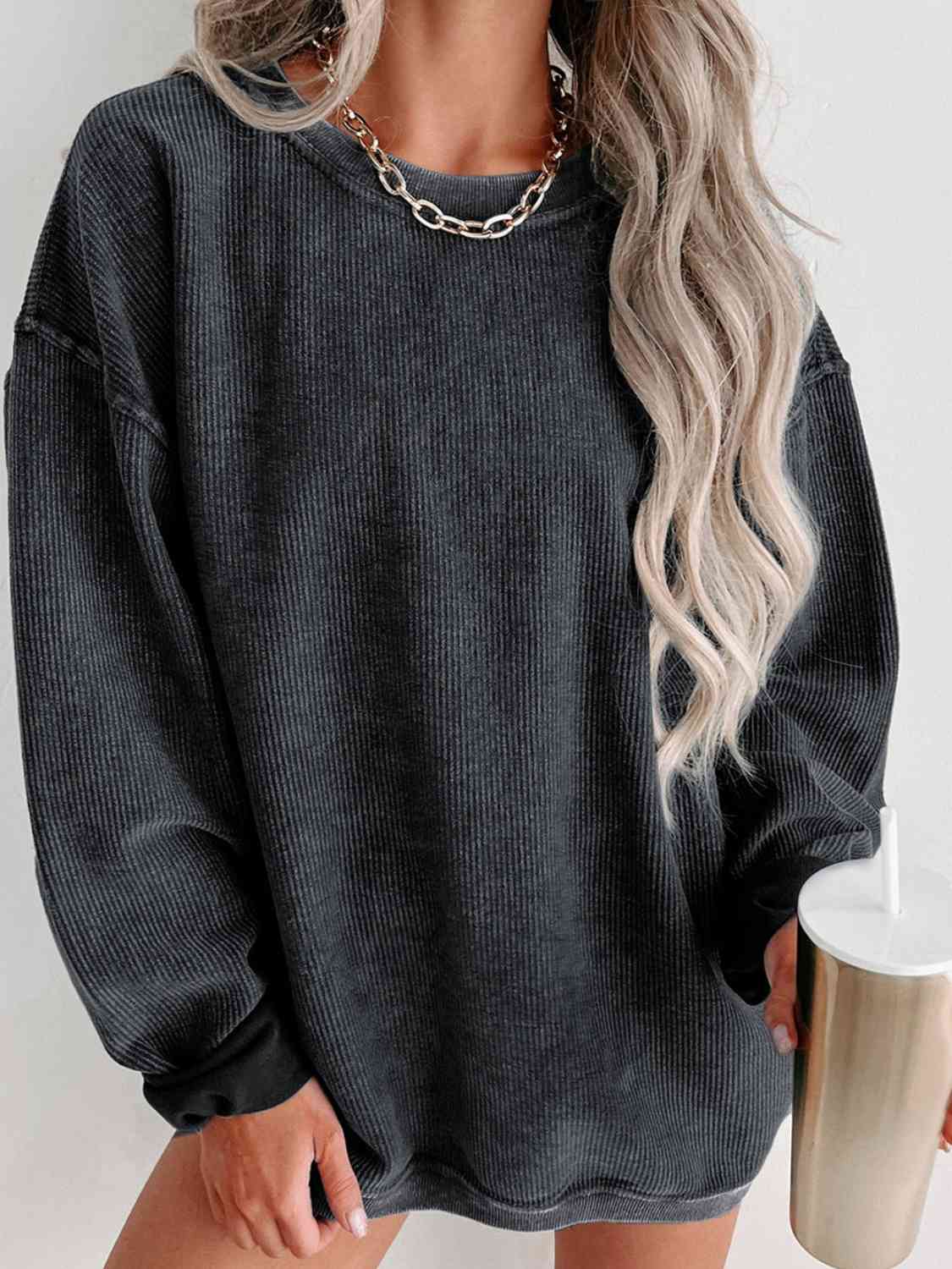 Blue Zone Planet | Round Neck Dropped Shoulder Sweatshirt BLUE ZONE PLANET
