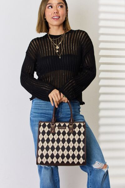 David Jones Argyle Pattern PU Leather Handbag BLUE ZONE PLANET
