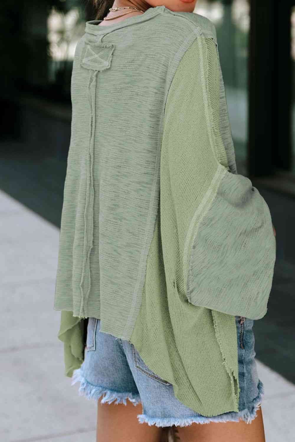 Exposed Seam Round Neck Top with Pocket BLUE ZONE PLANET