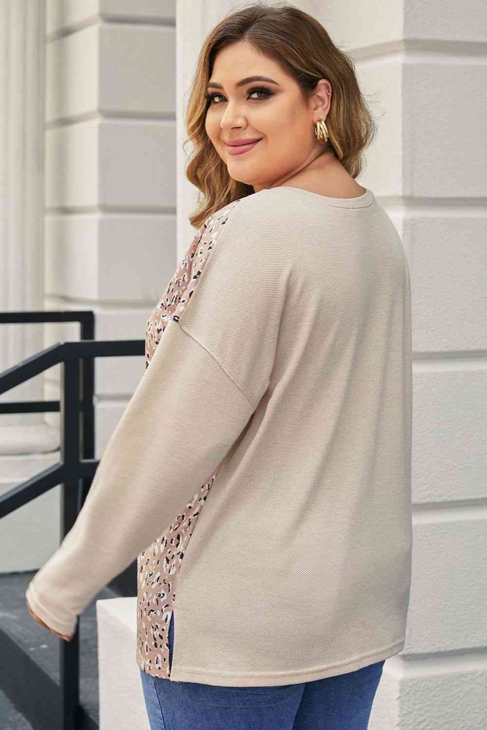 Plus Size Multicolor V-Neck Dropped Shoulder Sweater BLUE ZONE PLANET