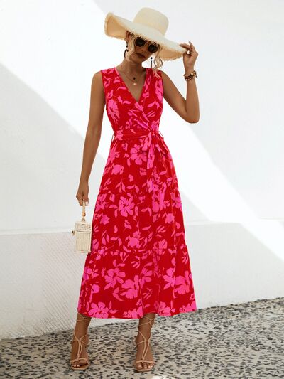 Blue Zone Planet |  Tied Printed Surplice Tiered Dress BLUE ZONE PLANET