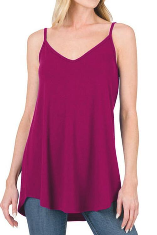 Full Size Spaghetti Strap V-Neck Flowy Tunic Cami BLUE ZONE PLANET