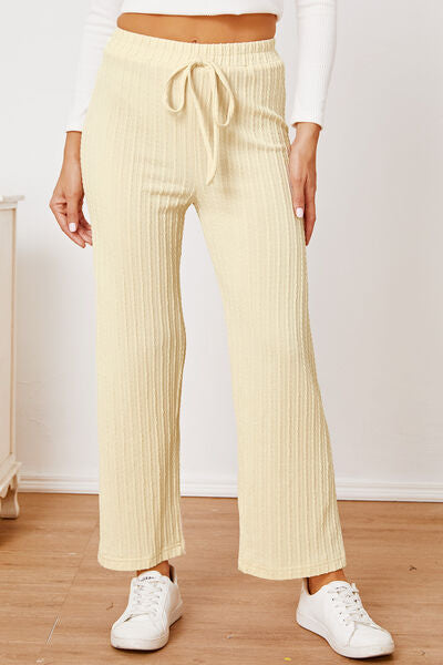 Blue Zone Planet | Textured Elastic Waist Straight Pants BLUE ZONE PLANET