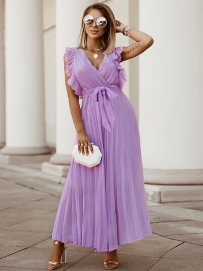 Blue Zone Planet |  Tied Surplice Cap Sleeve Pleated Dress BLUE ZONE PLANET