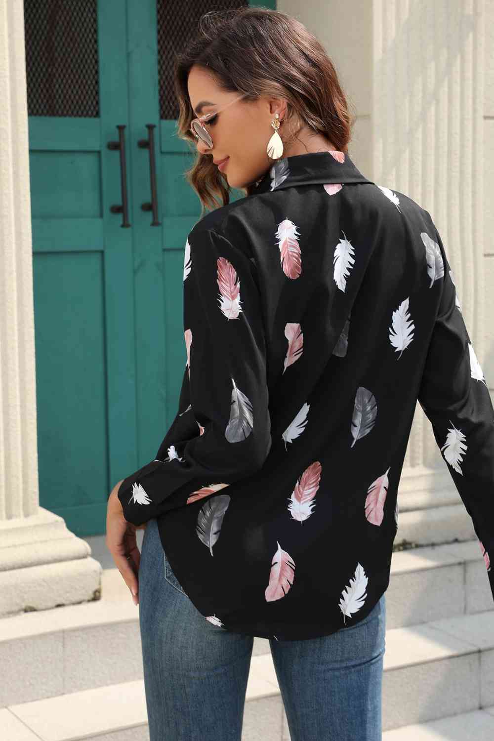 Printed Collared Neck Buttoned Shirt BLUE ZONE PLANET