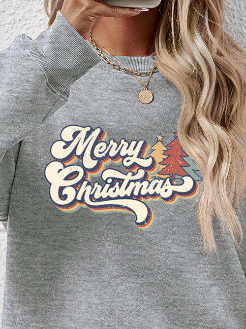Christmas Letter Graphic Round Neck Sweatshirt BLUE ZONE PLANET