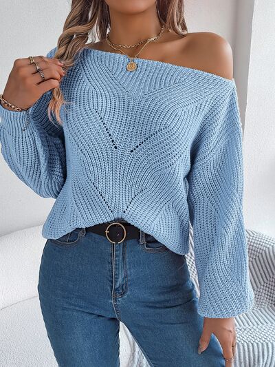 Blue Zone Planet | Openwork Long Sleeve Sweater BLUE ZONE PLANET