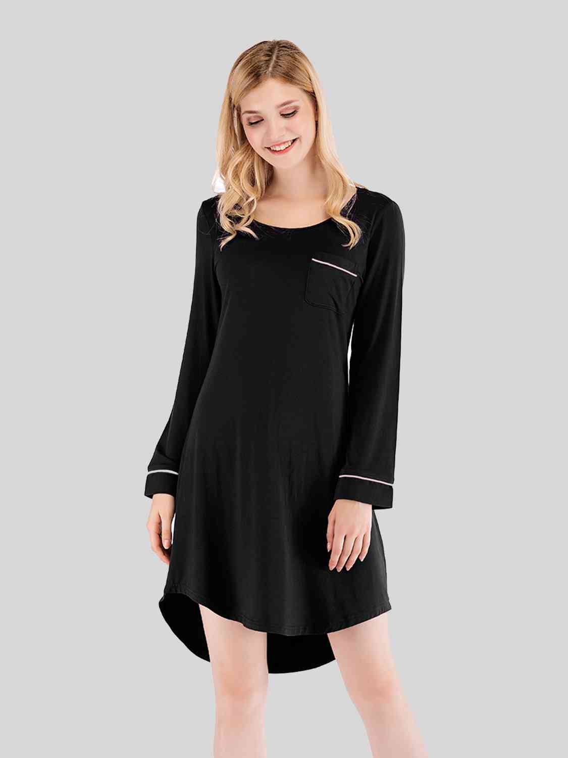 Round Neck Night Dress with Pocket BLUE ZONE PLANET