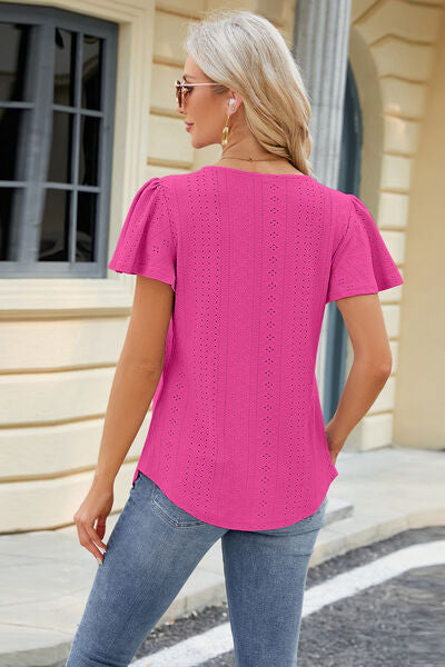 Blue Zone Planet | Eyelet Square Neck Short Sleeve T-Shirt BLUE ZONE PLANET