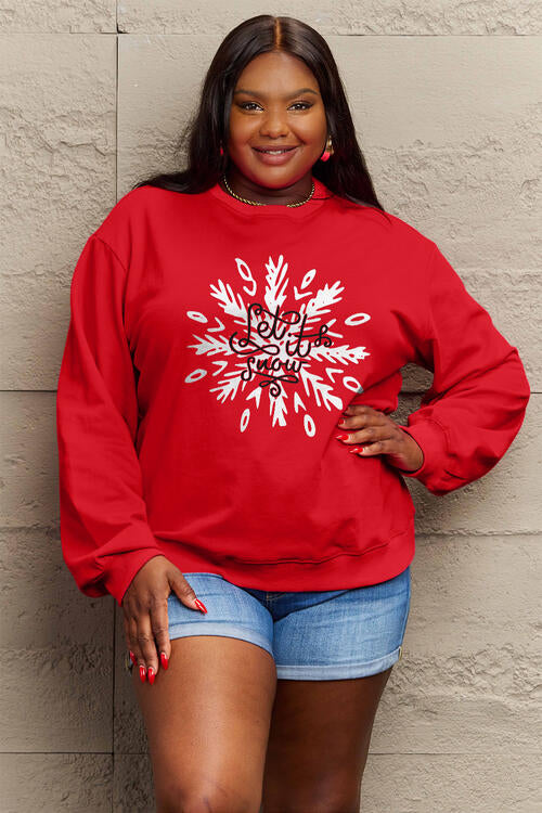 Simply Love Full Size LET IT SNOW Long Sleeve Sweatshirt BLUE ZONE PLANET