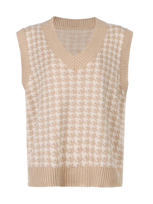 Houndstooth V-Neck Sweater Vet BLUE ZONE PLANET