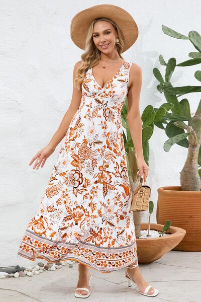 Printed V-Neck Wide Strap Dress BLUE ZONE PLANET