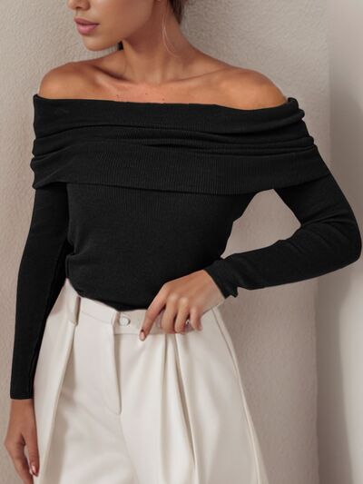 Blue Zone Planet | Off-Shoulder Long Sleeve Sweater BLUE ZONE PLANET