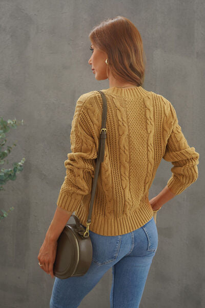 Cable-Knit Button Up Dropped Shoulder Cardigan-TOPS / DRESSES-[Adult]-[Female]-2022 Online Blue Zone Planet