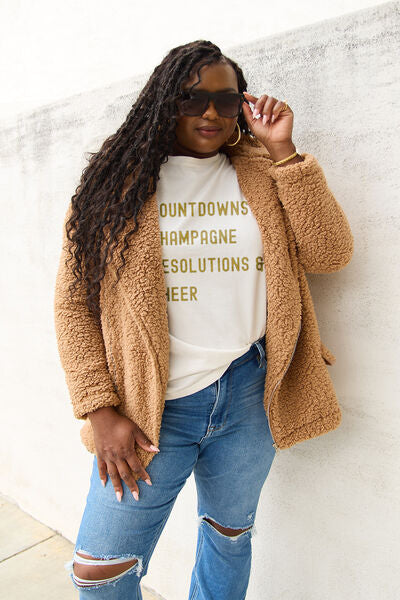 Blue Zone Planet | Simply Love Full Size COUNTDOWNS CHAMPAGNE RESOLUTIONS & CHEER Round Neck T-shirt BLUE ZONE PLANET