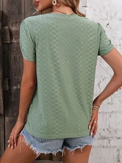 Blue Zone Planet | Eyelet V-Neck Petal Sleeve T-Shirt BLUE ZONE PLANET