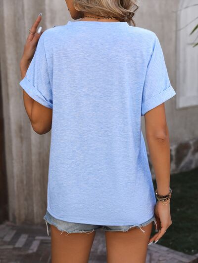 Blue Zone Planet | Notched Buttoned Short Sleeve T-Shirt BLUE ZONE PLANET