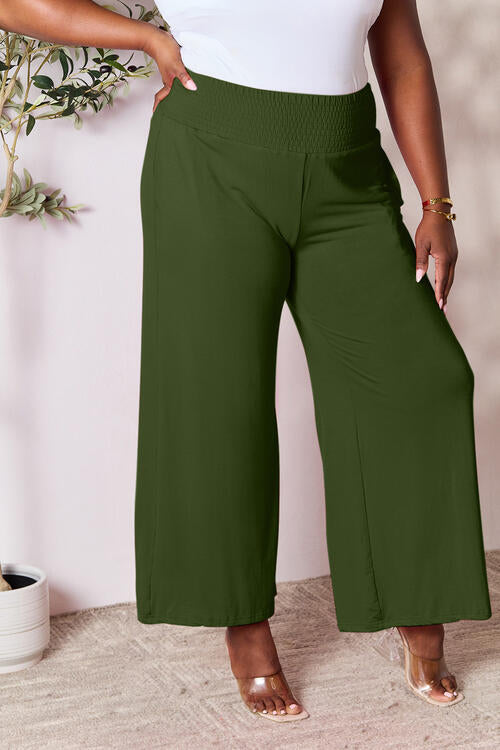 Double Take Full Size Smocked Wide Waistband Wide Leg Pants BLUE ZONE PLANET
