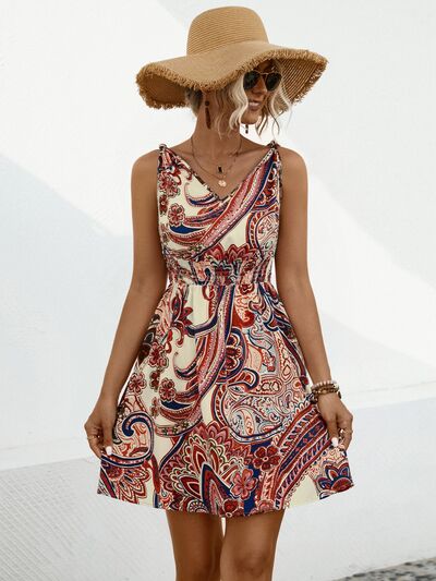 Blue Zone Planet | Smocked Printed V-Neck Mini Dress BLUE ZONE PLANET
