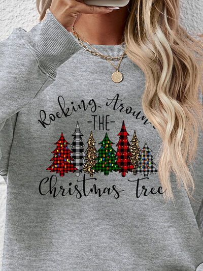 Blue Zone Planet | Christmas Tree Graphic Round Neck Sweatshirt BLUE ZONE PLANET