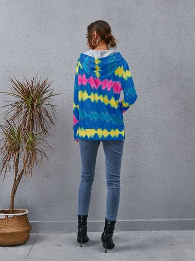 Blue Zone Planet | Contrast Quarter Zip Dropped Shoulder Hoodie BLUE ZONE PLANET