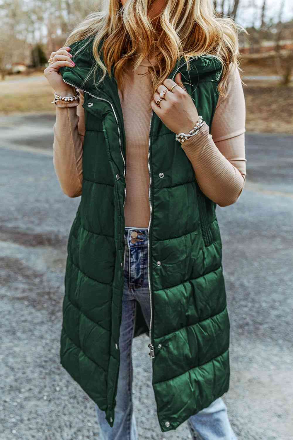 Longline Hooded Sleeveless Puffer Vest BLUE ZONE PLANET