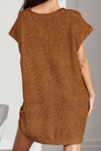 Blue Zone Planet | Notched Cap Sleeve Mini Sweater Dress BLUE ZONE PLANET