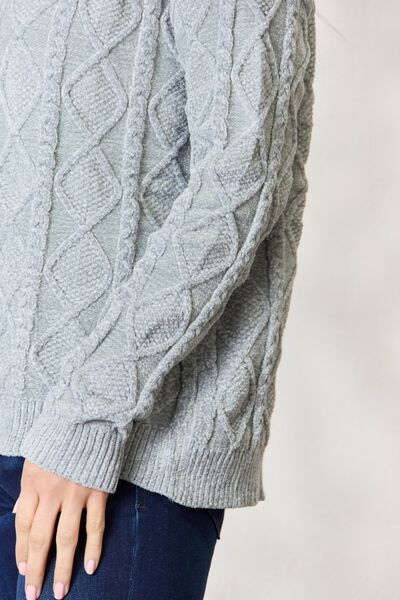 Blue Zone Planet | BiBi Cable Knit Round Neck Sweater BLUE ZONE PLANET