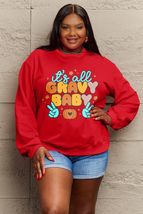 Simply Love Full Size IT'S ALL GRAVY BABY Long Sleeve Sweatshirt BLUE ZONE PLANET