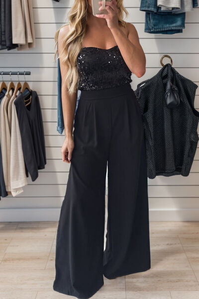 Blue Zone Planet | Sequin Tube Wide Leg Jumpsuit BLUE ZONE PLANET