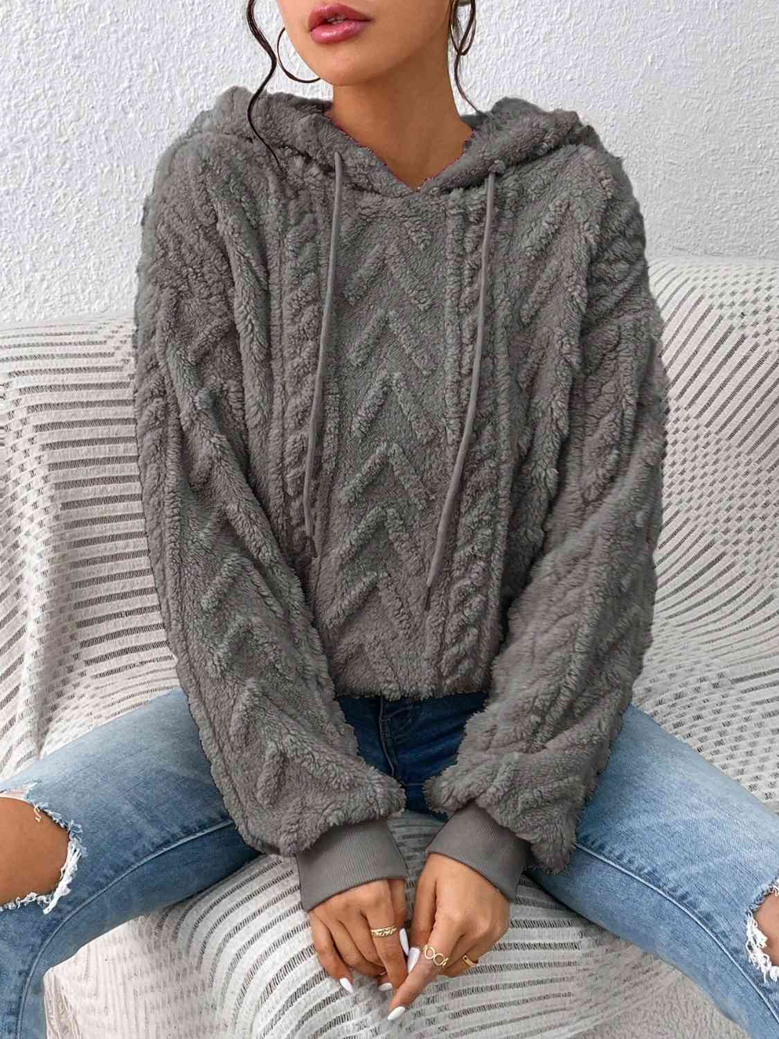 Drawstring Long Sleeve Hoodie BLUE ZONE PLANET