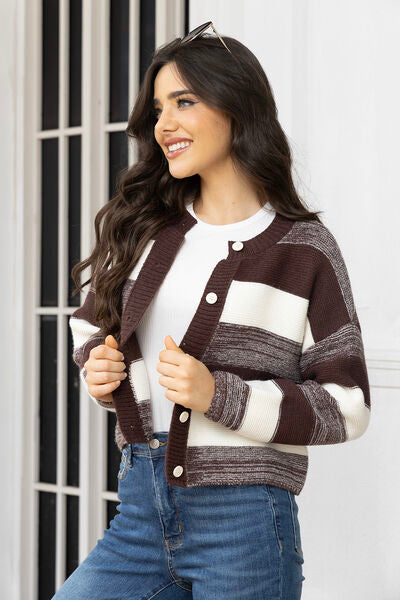 Blue Zone Planet | Striped Button Up Long Sleeve Cardigan BLUE ZONE PLANET