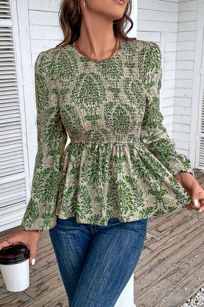 Blue Zone Planet | Smocked Printed Balloon Sleeve Blouse BLUE ZONE PLANET