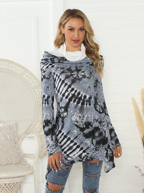 Printed Raglan Sleeve Mock Neck T-Shirt BLUE ZONE PLANET