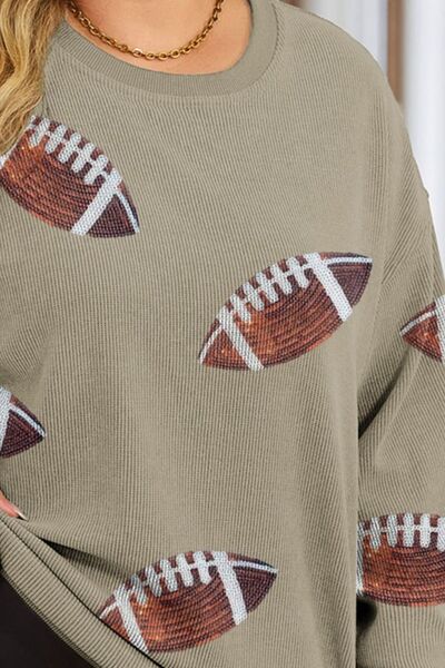 Blue Zone Planet | Plus Size Sequin Football Dropped Shoulder Sweatshirt BLUE ZONE PLANET