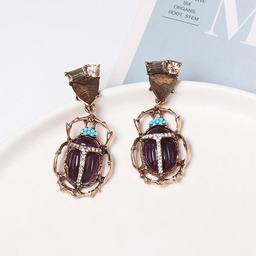 Beetle Shape Rhinestone Alloy Dangle Earrings BLUE ZONE PLANET