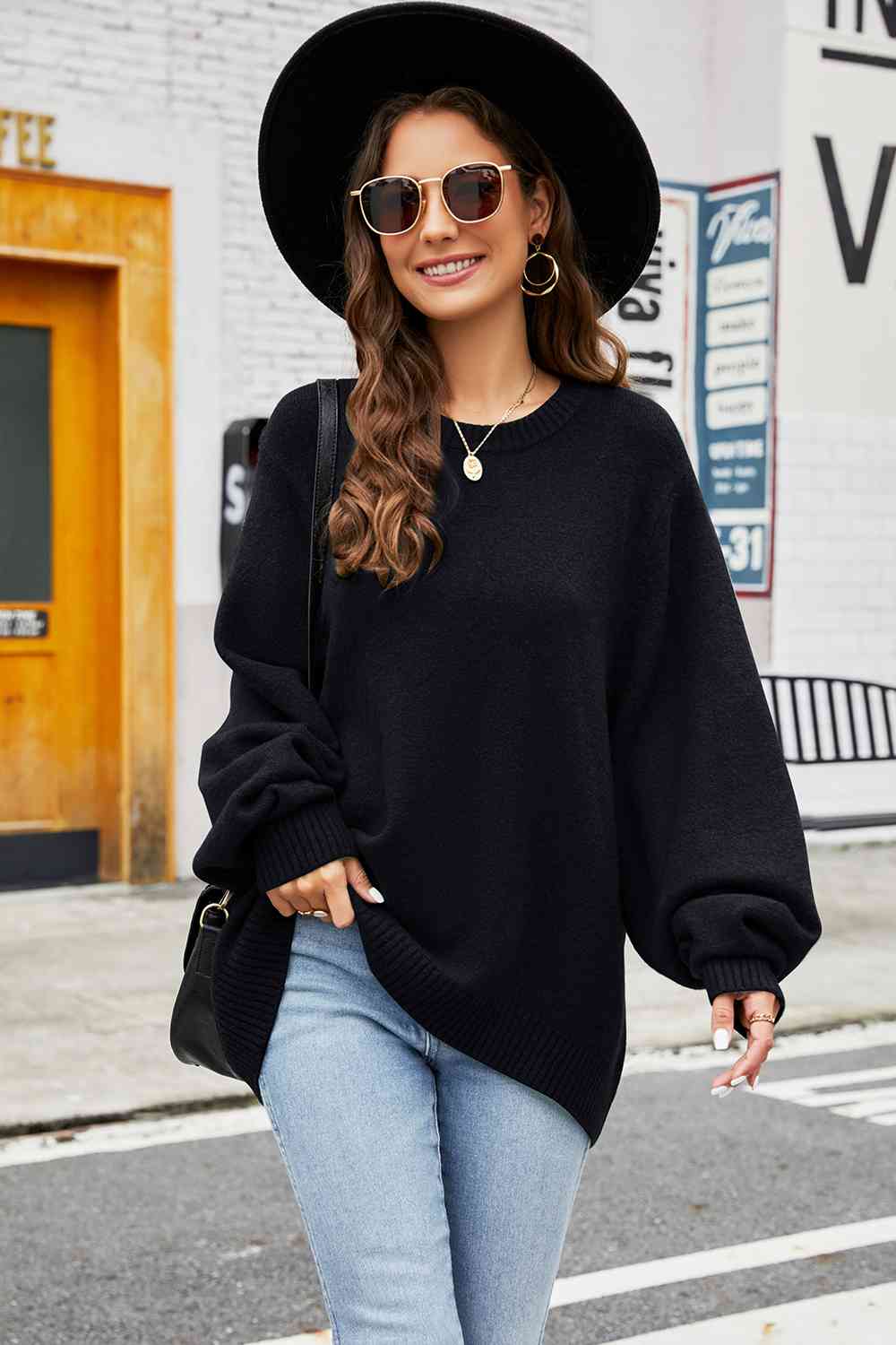 Round Neck Long Sleeve Sweater BLUE ZONE PLANET